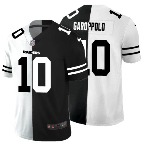 Nike Las Vegas Raiders #10 Jimmy Garoppolo Men's Black V White Peace Split Nike Vapor Untouchable Limited NFL Jersey Men's