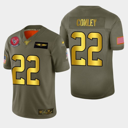 Nike Houston Texans #22 Gareon Conley Men's Olive Gold 2019 Salute to Service NFL 100 Limited Jersey Men's