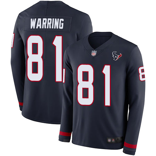Nike Houston Texans #81 Kahale Warring Navy Blue Team Color Men's Stitched NFL Limited Therma Long Sleeve Jersey Men's