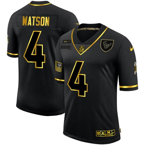 Houston Houston Texans #4 Deshaun Watson Men's Nike 2020 Salute To Service Golden Limited NFL Jersey Black Men's
