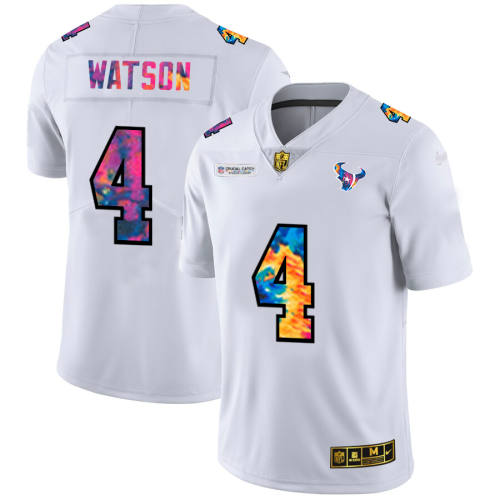 Houston Houston Texans #4 Deshaun Watson Men's White Nike Multi-Color 2020 NFL Crucial Catch Limited NFL Jersey Men's
