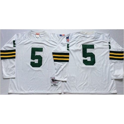 Mitchell And Ness 1961 Green Bay Packers #5 Paul Hornung White Throwback Stitched NFL Jersey Men's