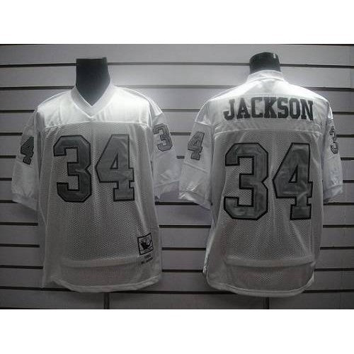 Mitchell and Ness Las Vegas Raiders #34 Bo Jackson White Silver No. Stitched NFL Jersey Men's