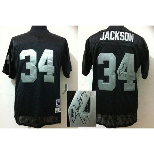 Mitchell And Ness Autographed Las Vegas Raiders #34 Bo Jackson Black Stitched Throwback NFL Jersey Men's