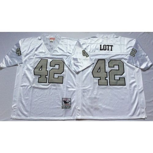 Mitchell And Ness Las Vegas Raiders #42 Ronnie Lott White Silver No. Throwback Stitched NFL Jersey Men's
